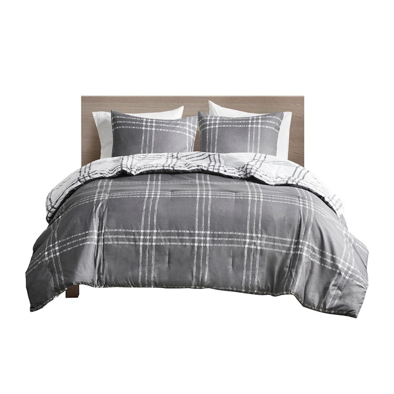 Gracie Mills Merryn Reversible Plaid Comforter Set Twin Gray White Grace-14534